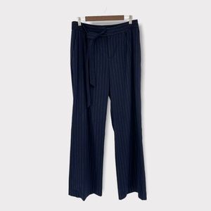 Halogen Navy Blue Pinstriped‎ Wide Leg Tie Waist Pants